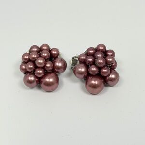 Round Cluster Pearl Clip-On Earrings - Dusty Rose